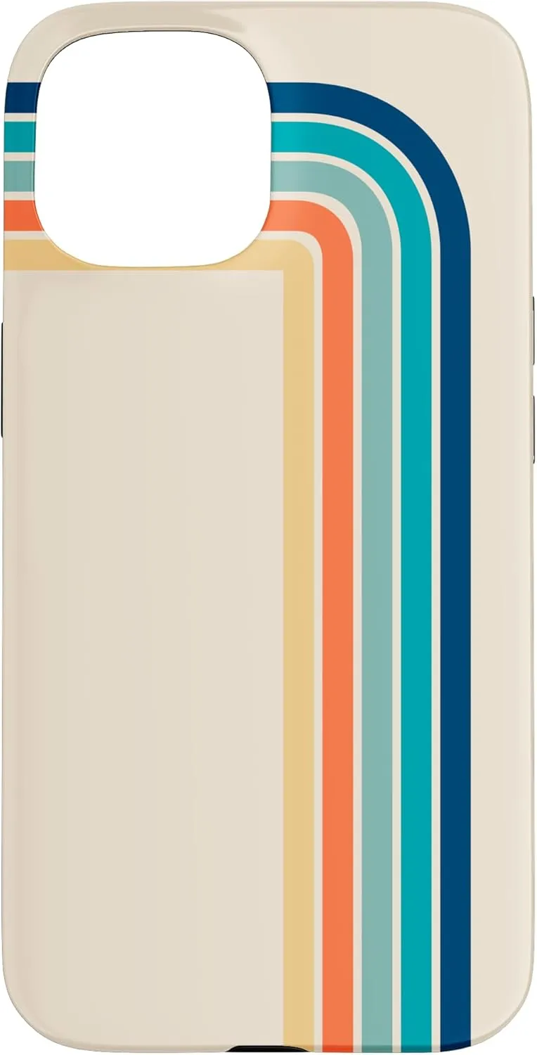 Blue, Aqua, Orange Retro Stripes 70's Style Design Case for iPhone 15
