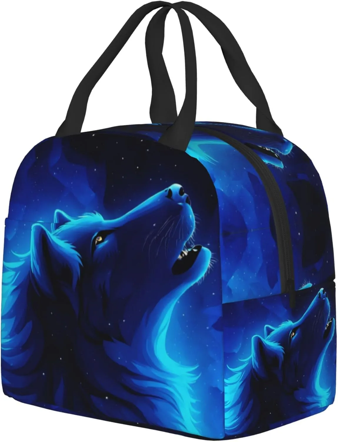 Blue Galaxy Wolf Lunch Box Insulated Meal Bag Lunch Bag Reusable Snack Bag Food Container For Boys Girls Men Women School Work Travel Picnic