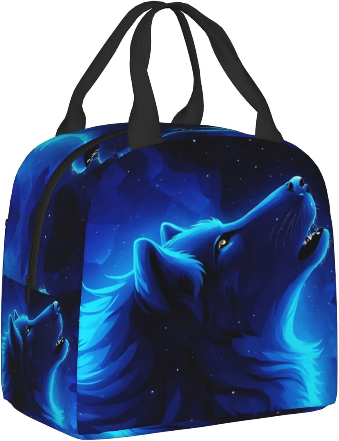 Blue Galaxy Wolf Lunch Box Insulated Meal Bag Lunch Bag Reusable Snack Bag Food Container For Boys Girls Men Women School Work Travel Picnic