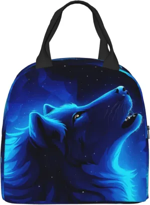 Blue Galaxy Wolf Lunch Box Insulated Meal Bag Lunch Bag Reusable Snack Bag Food Container For Boys Girls Men Women School Work Travel Picnic