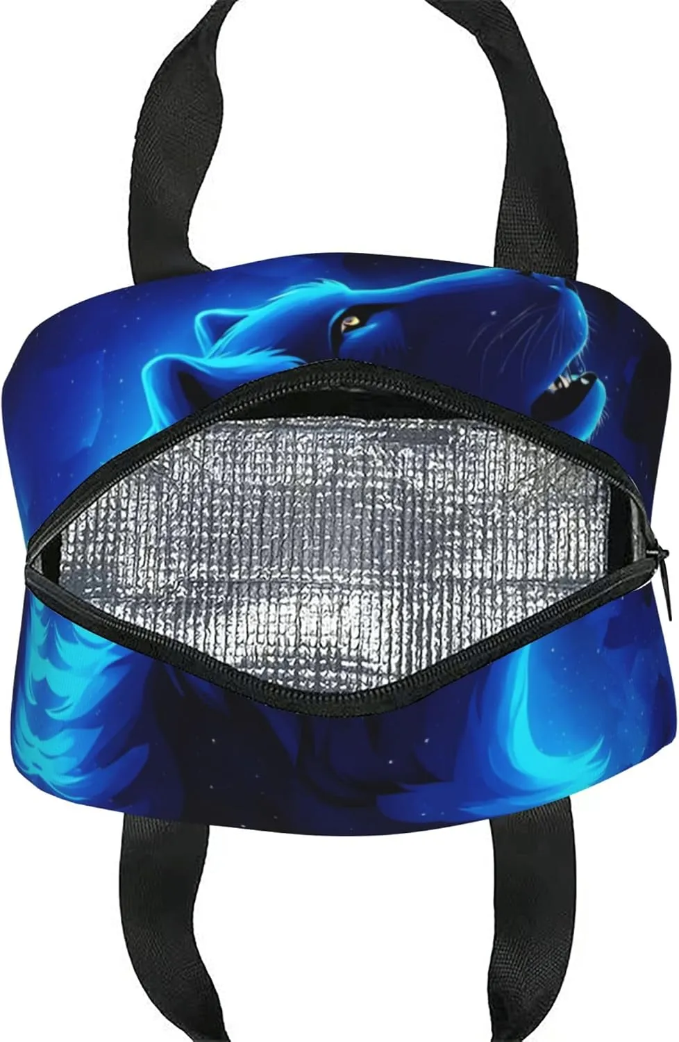 Blue Galaxy Wolf Lunch Box Insulated Meal Bag Lunch Bag Reusable Snack Bag Food Container For Boys Girls Men Women School Work Travel Picnic