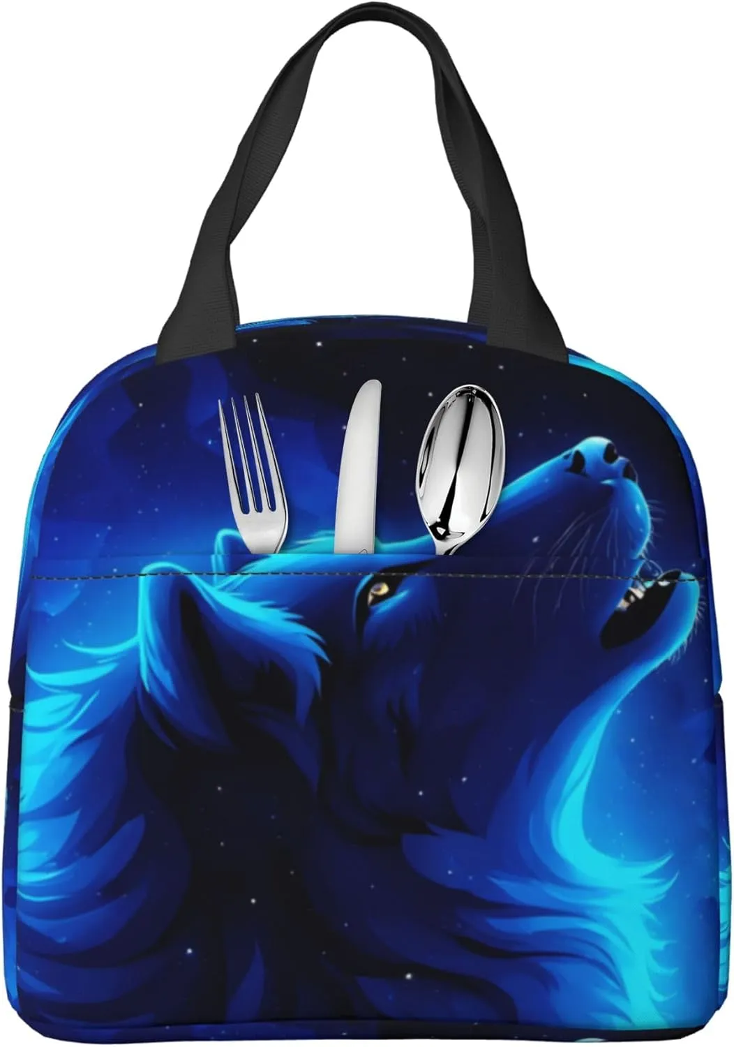 Blue Galaxy Wolf Lunch Box Insulated Meal Bag Lunch Bag Reusable Snack Bag Food Container For Boys Girls Men Women School Work Travel Picnic