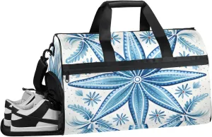 Blue Gym Bag for Men- 43L large Duffle Bag for Travel, Abstract Travel Bag with Shoe Compartment-Personal Item Travel Bag Weekender Bags for Women