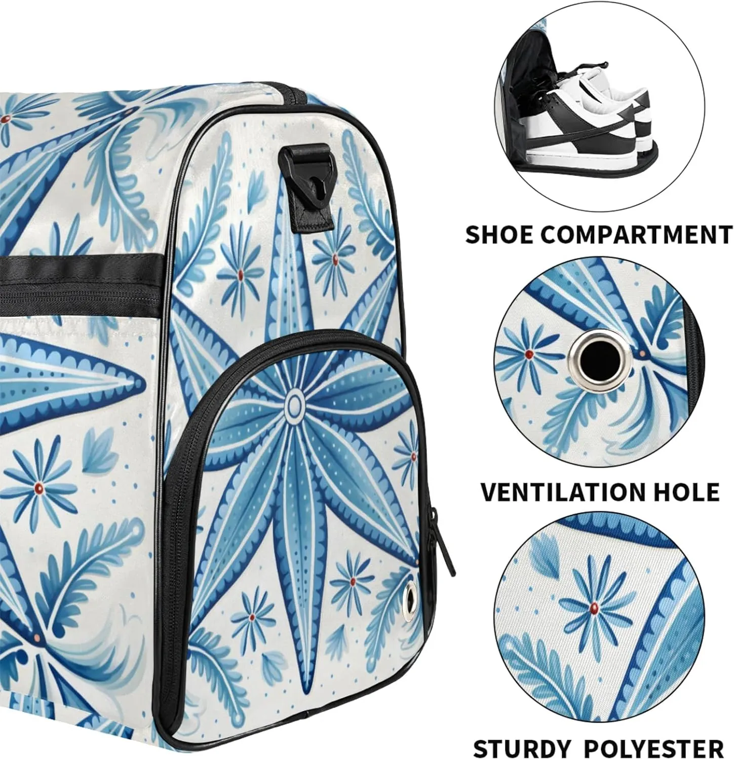 Blue Gym Bag for Men- 43L large Duffle Bag for Travel, Abstract Travel Bag with Shoe Compartment-Personal Item Travel Bag Weekender Bags for Women