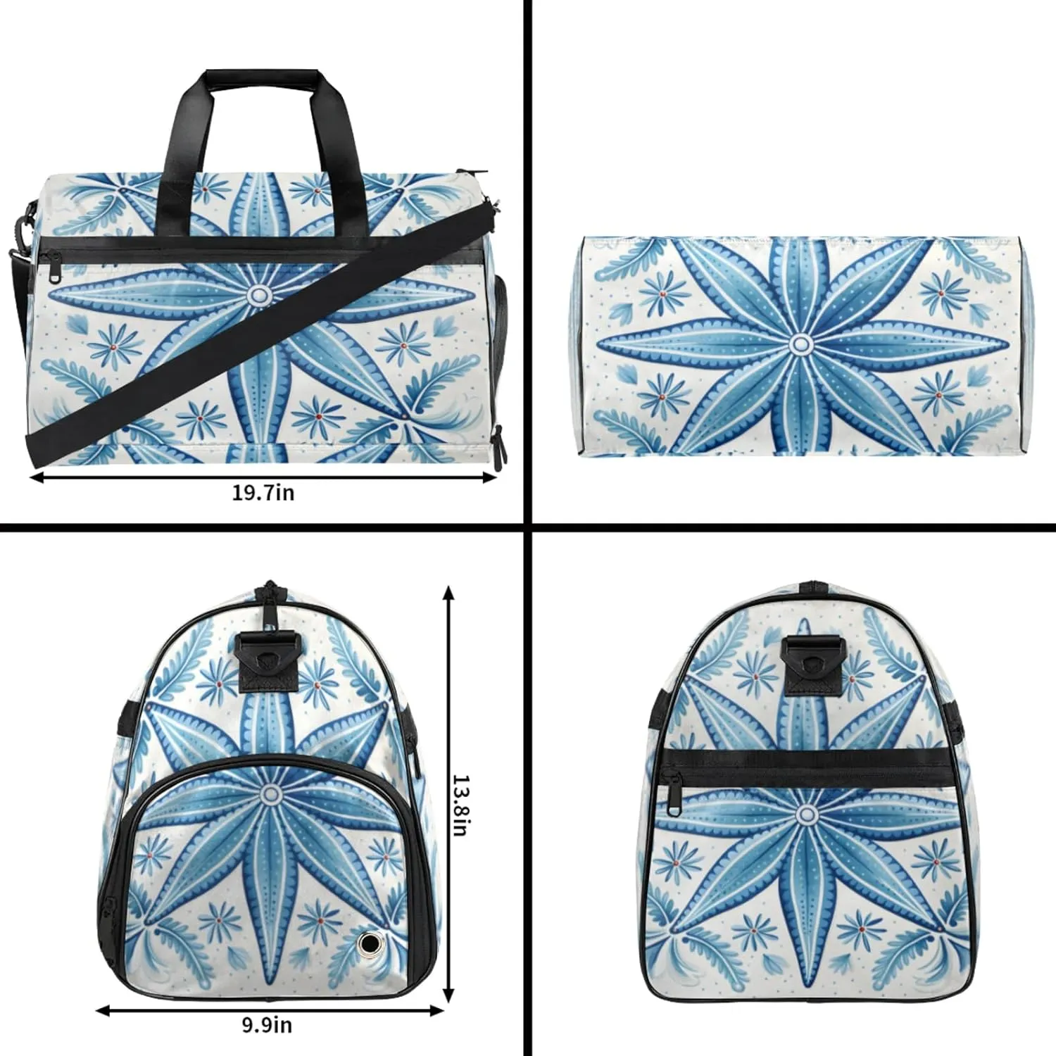 Blue Gym Bag for Men- 43L large Duffle Bag for Travel, Abstract Travel Bag with Shoe Compartment-Personal Item Travel Bag Weekender Bags for Women