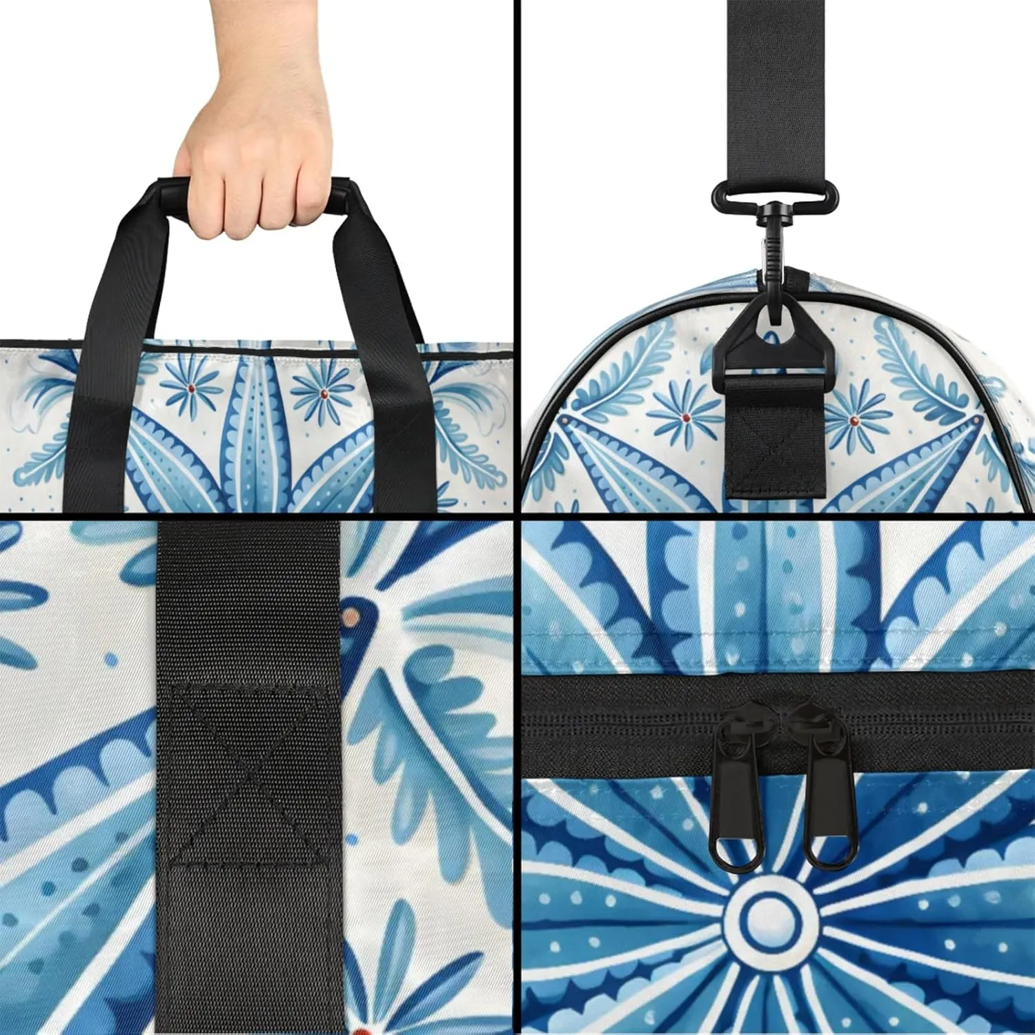 Blue Gym Bag for Men- 43L large Duffle Bag for Travel, Abstract Travel Bag with Shoe Compartment-Personal Item Travel Bag Weekender Bags for Women