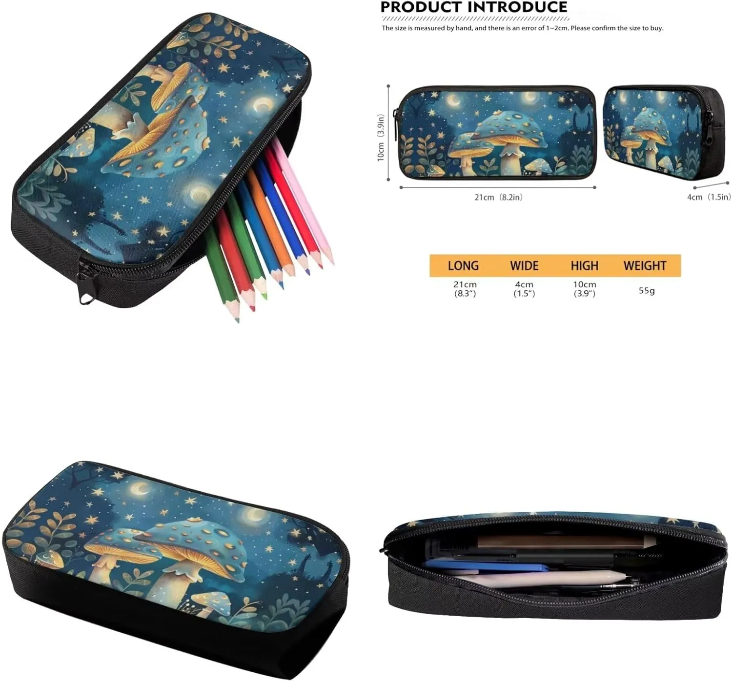 Blue Mushroom Toddler Backpack and Lunch Box Set Girls Preschool with Cute Pencil Case Lightweight School Book Bag & Case Stylish School Backpack Make You Look Chic and Fashion