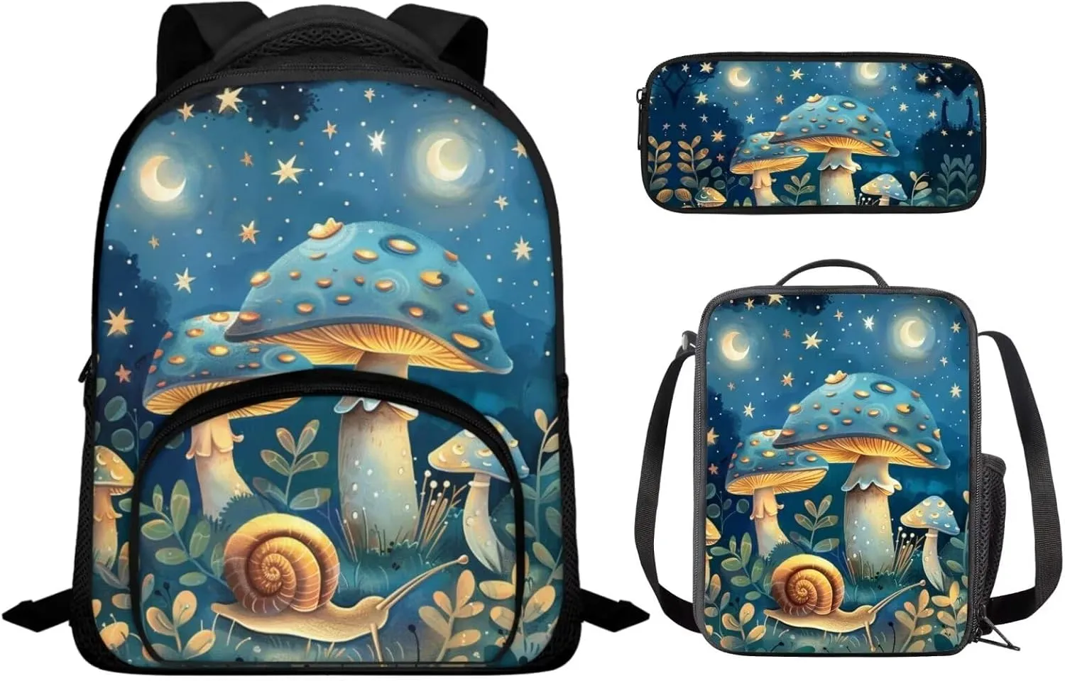 Blue Mushroom Toddler Backpack and Lunch Box Set Girls Preschool with Cute Pencil Case Lightweight School Book Bag & Case Stylish School Backpack Make You Look Chic and Fashion