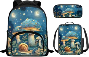 Blue Mushroom Toddler Backpack and Lunch Box Set Girls Preschool with Cute Pencil Case Lightweight School Book Bag & Case Stylish School Backpack Make You Look Chic and Fashion