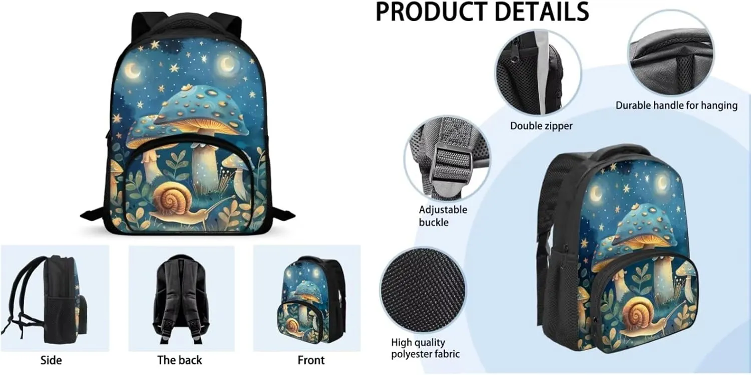 Blue Mushroom Toddler Backpack and Lunch Box Set Girls Preschool with Cute Pencil Case Lightweight School Book Bag & Case Stylish School Backpack Make You Look Chic and Fashion