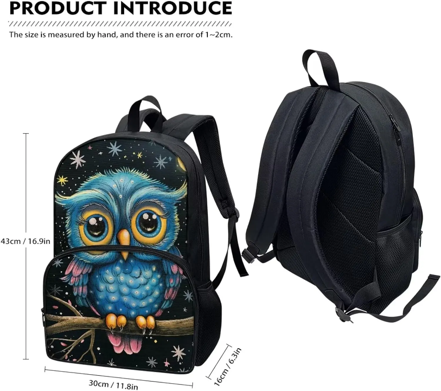 Blue Owl Tree Star Kids Backpack Cute Aesthetic Bookbag School Bag For Boys Girls