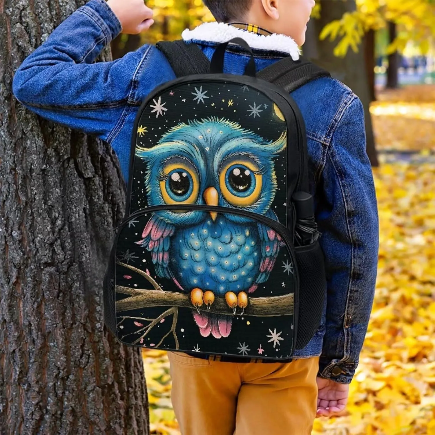 Blue Owl Tree Star Kids Backpack Cute Aesthetic Bookbag School Bag For Boys Girls