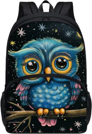 Blue Owl Tree Star Kids Backpack Cute Aesthetic Bookbag School Bag For Boys Girls