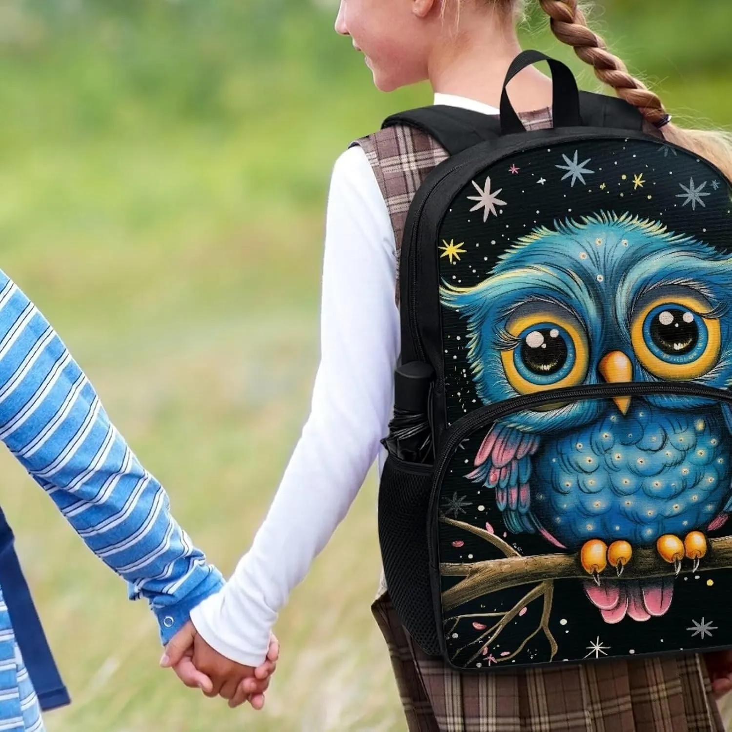 Blue Owl Tree Star Kids Backpack Cute Aesthetic Bookbag School Bag For Boys Girls