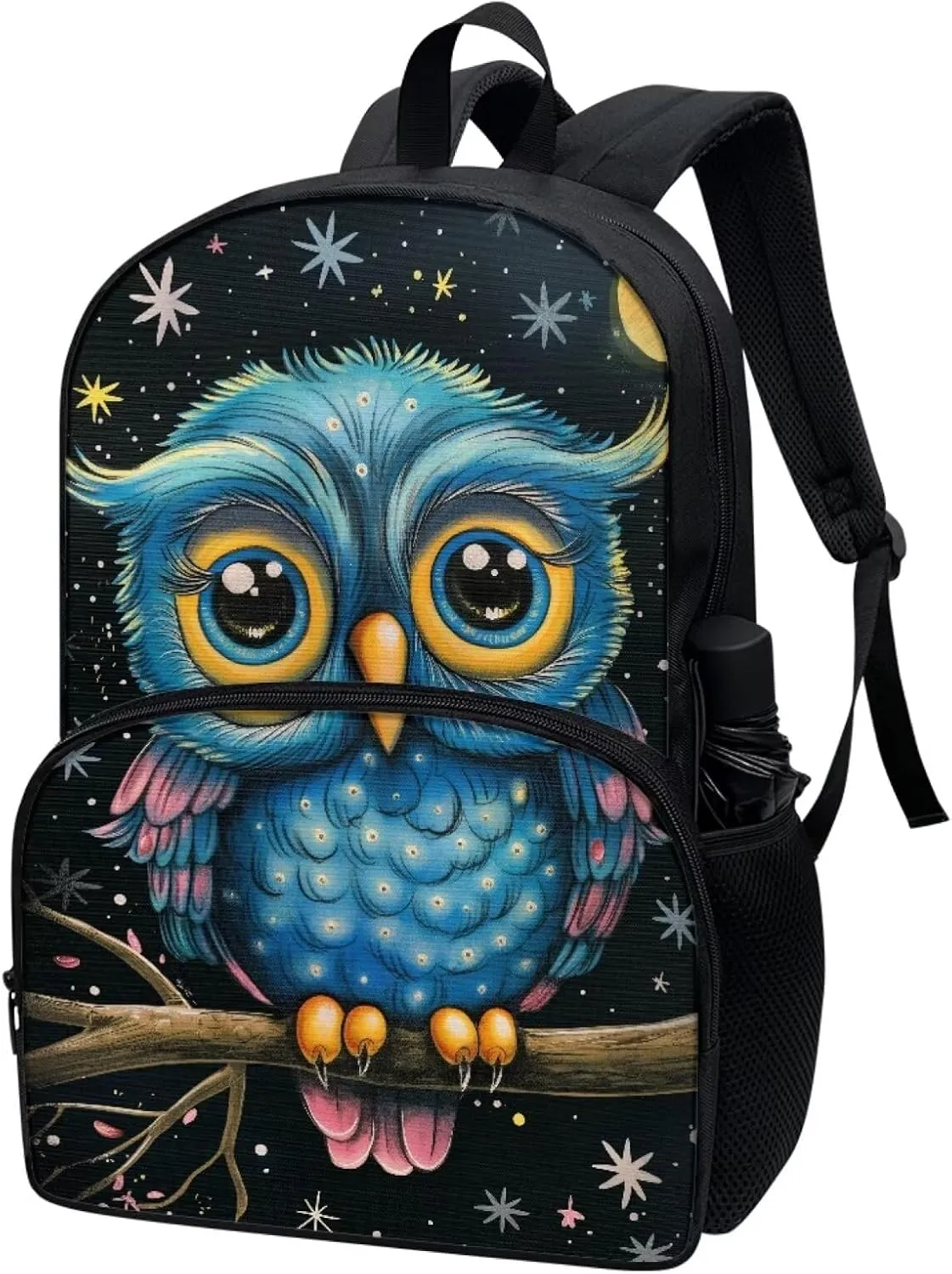 Blue Owl Tree Star Kids Backpack Cute Aesthetic Bookbag School Bag For Boys Girls