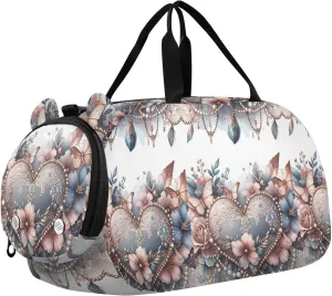 Blue Peach Baroque Butterfly Heart Boy's Gym Duffel Bag with Shoes Compartment Large Capacity Overnight Travel Weekender Tote for Travel, Swimming, Dance, Ballet bolsa de para mujer
