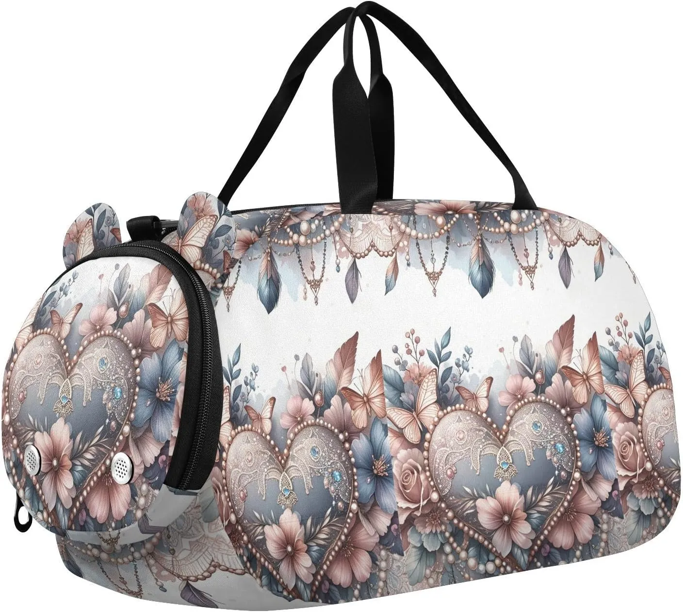 Blue Peach Baroque Butterfly Heart Boy's Gym Duffel Bag with Shoes Compartment Large Capacity Overnight Travel Weekender Tote for Travel, Swimming, Dance, Ballet bolsa de para mujer
