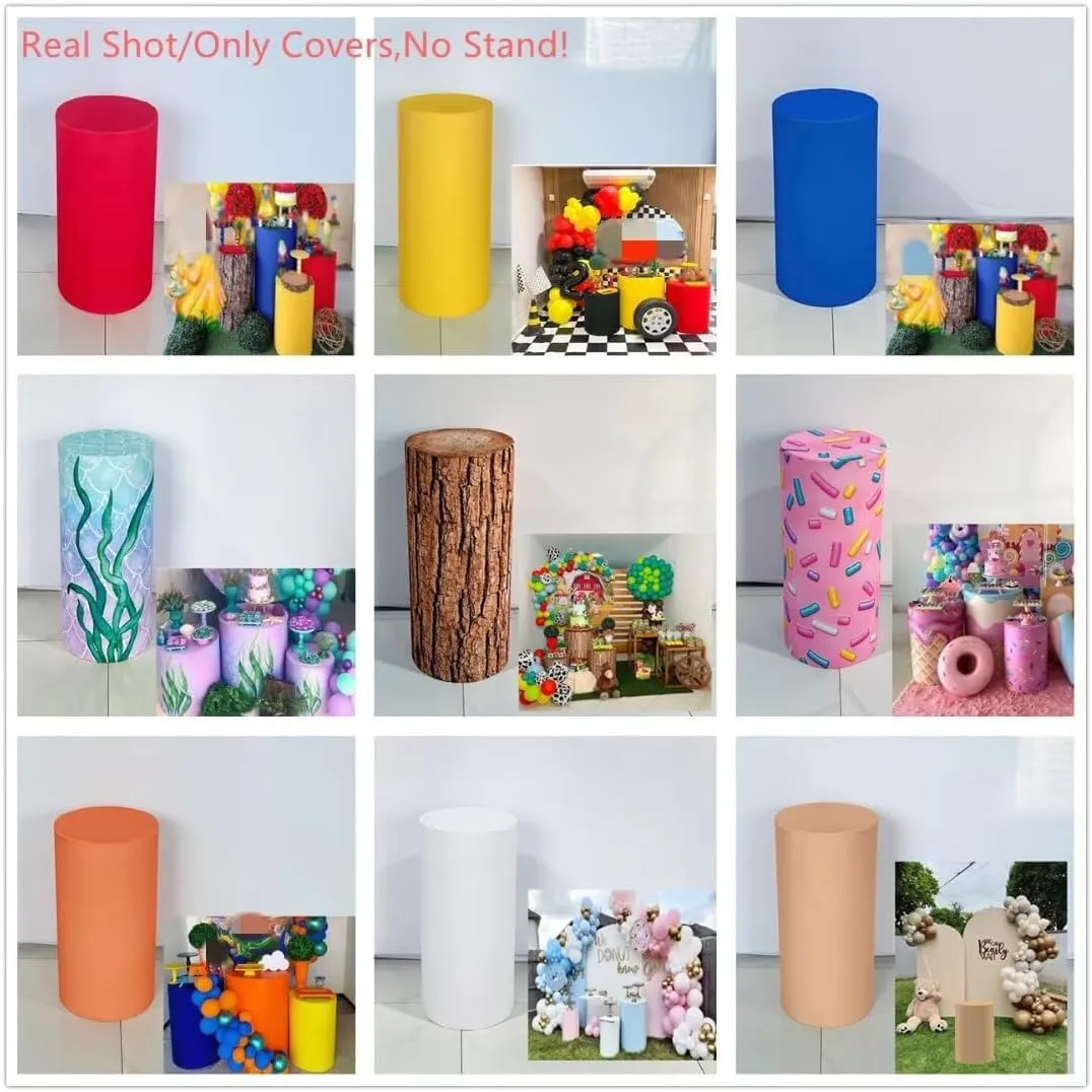 Blue Stripes Cylinder Covers for Boss Boys Birthday Parties Pedestal Plinth Stretchy Fabric Cover Kids Baby Shower Banquets Birthday Tablecloth Party Decorations 16''36''