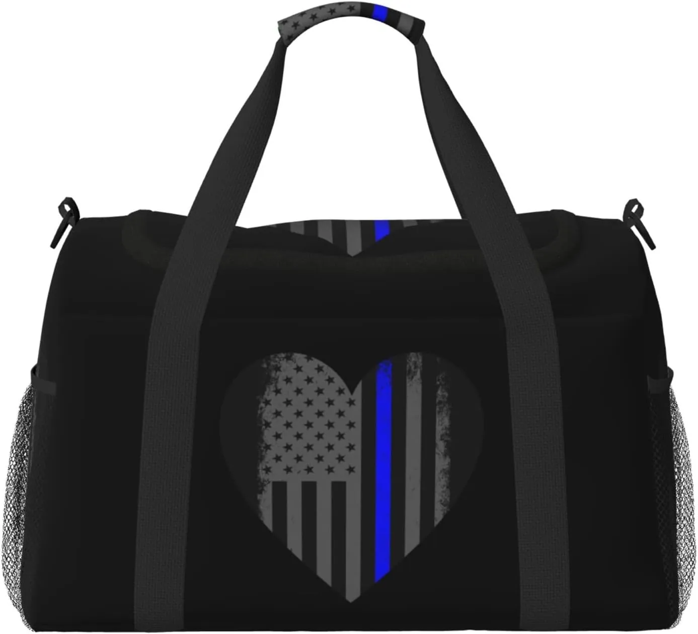 Blue Thin Line American Flag Travel Duffel Bag Large Foldable Waterproof Overnight Bag For Beach Swim Bags Pool Sports Gym