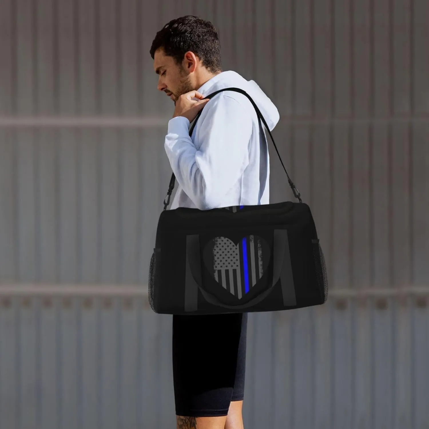 Blue Thin Line American Flag Travel Duffel Bag Large Foldable Waterproof Overnight Bag For Beach Swim Bags Pool Sports Gym