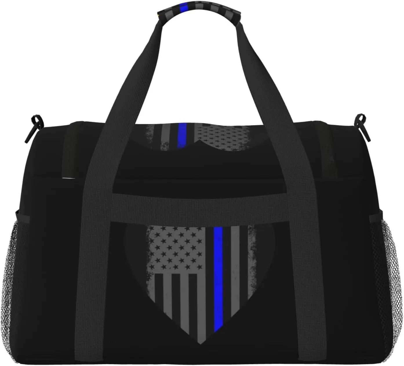 Blue Thin Line American Flag Travel Duffel Bag Large Foldable Waterproof Overnight Bag For Beach Swim Bags Pool Sports Gym