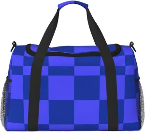 Blue Thin Line Grid Travel Duffel Bag Large Foldable Waterproof Overnight Bag For Beach Swim Bags Pool Sports Gym