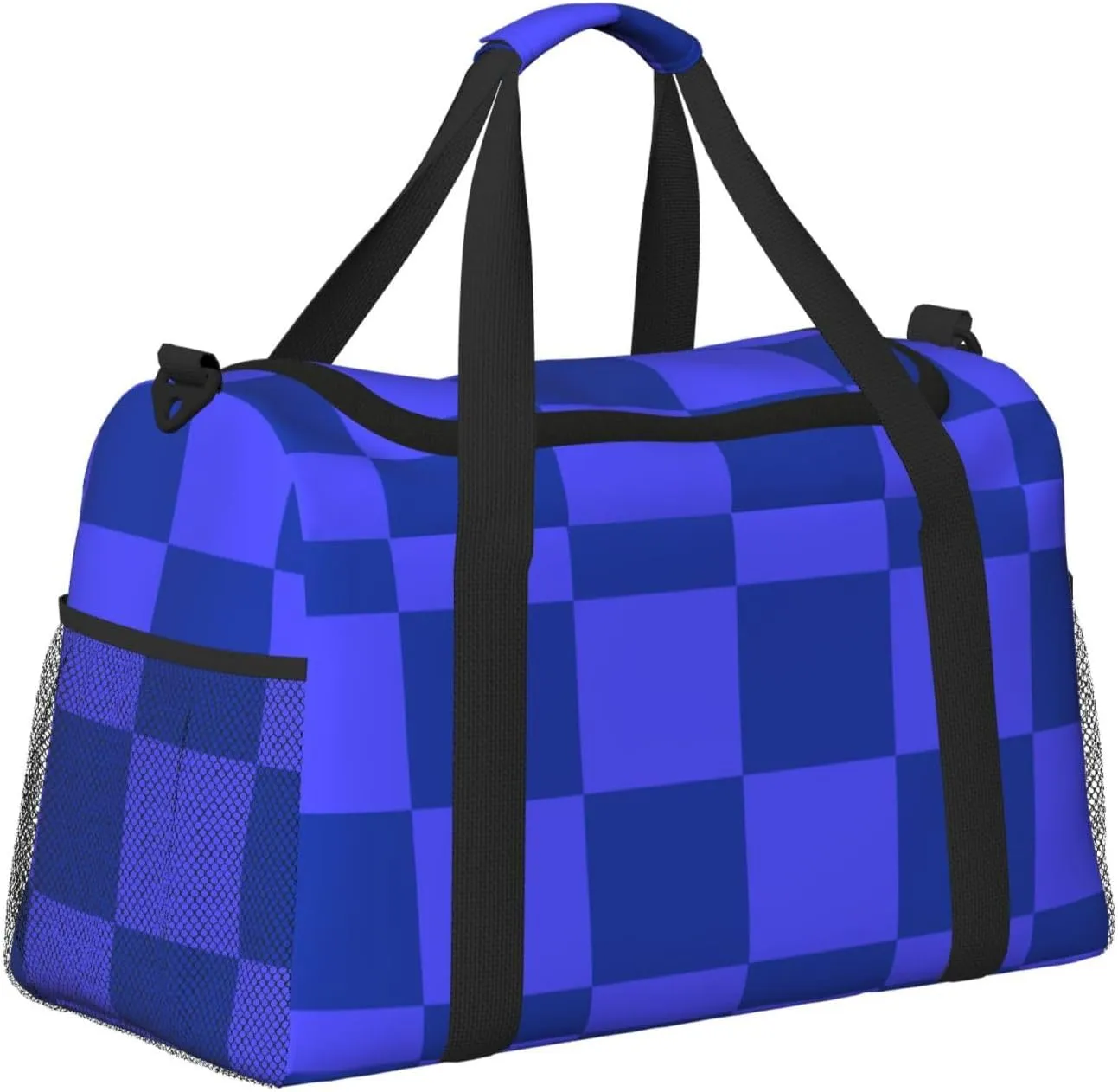Blue Thin Line Grid Travel Duffel Bag Large Foldable Waterproof Overnight Bag For Beach Swim Bags Pool Sports Gym