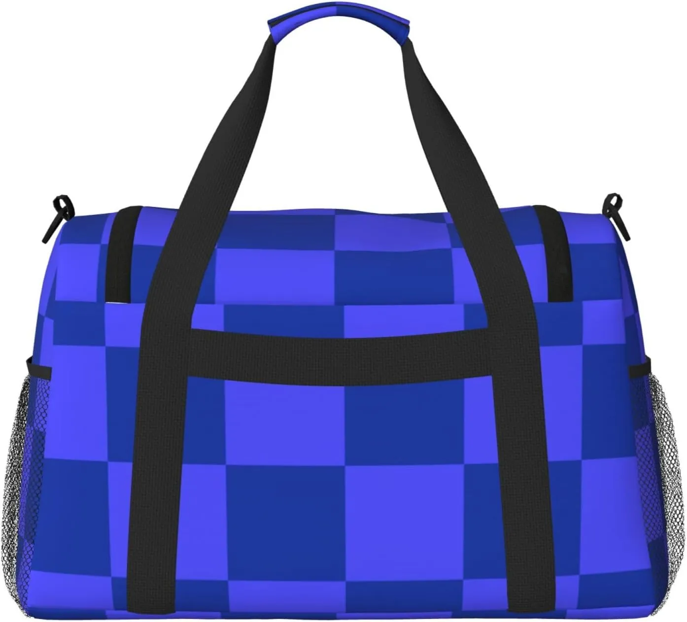 Blue Thin Line Grid Travel Duffel Bag Large Foldable Waterproof Overnight Bag For Beach Swim Bags Pool Sports Gym