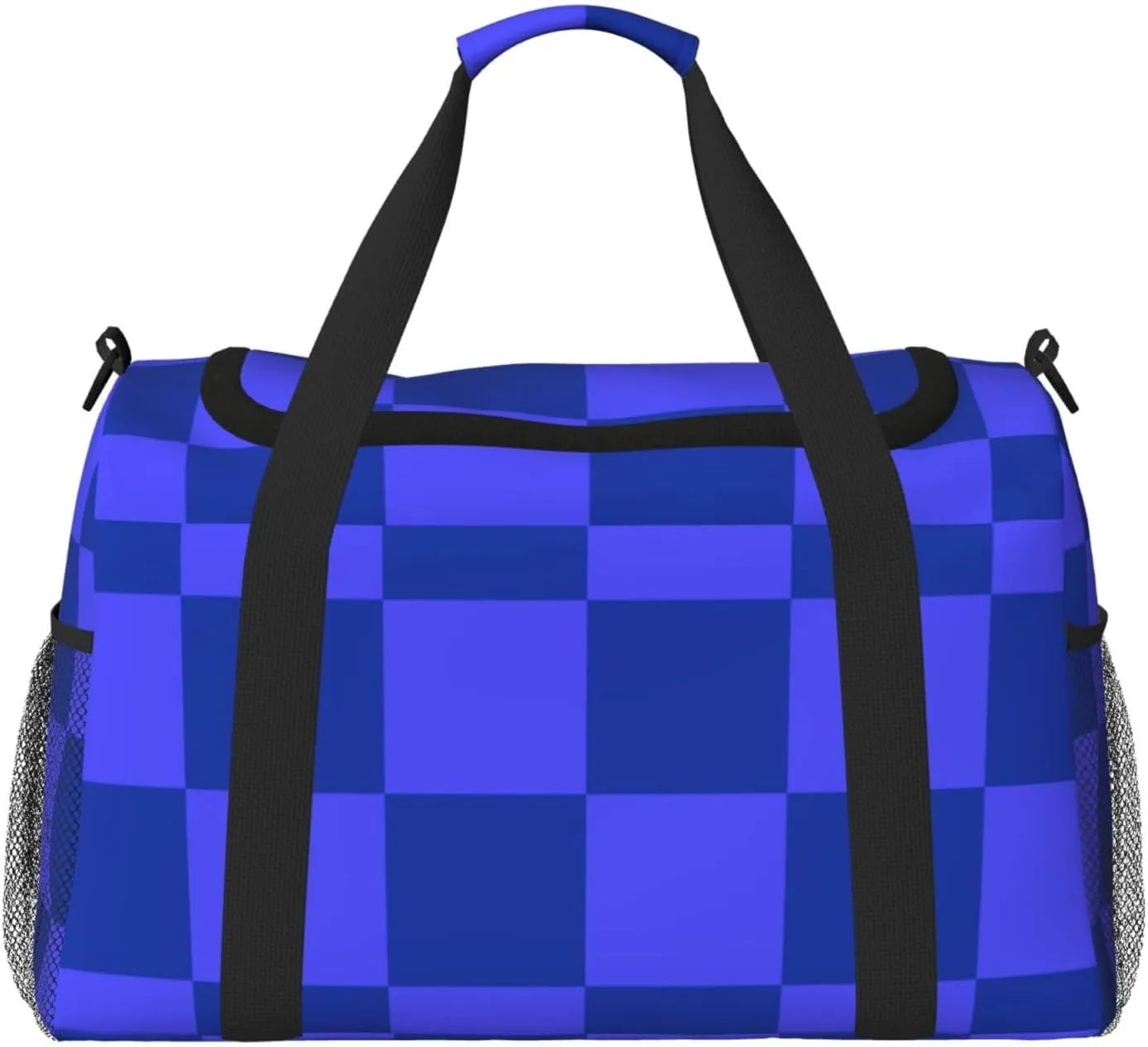 Blue Thin Line Grid Travel Duffel Bag Large Foldable Waterproof Overnight Bag For Beach Swim Bags Pool Sports Gym