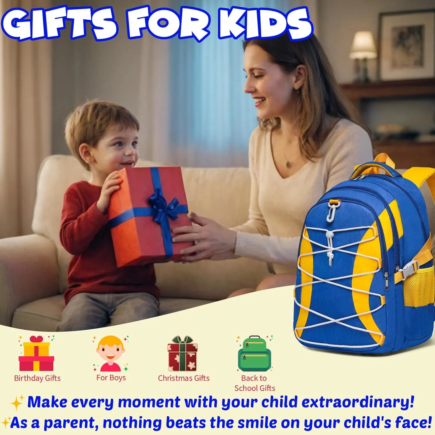 BLUEFAIRY Middle High School Backpack for Boys Girls Large Bookbag with Laptop Compartment Back to School Book Bags for Teens Teenagers Mochilas Escolares para Niños Niñas (Cobalt Blue/Yellow, Solid)