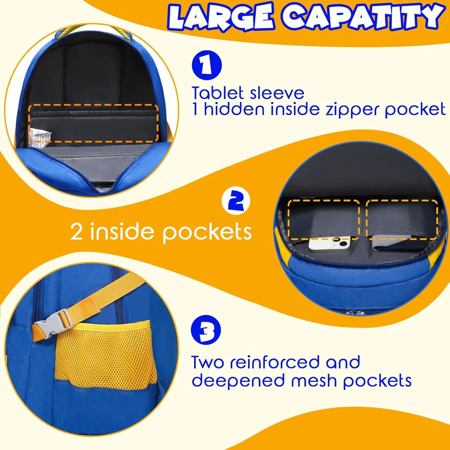 BLUEFAIRY Middle High School Backpack for Boys Girls Large Bookbag with Laptop Compartment Back to School Book Bags for Teens Teenagers Mochilas Escolares para Niños Niñas (Cobalt Blue/Yellow, Solid)