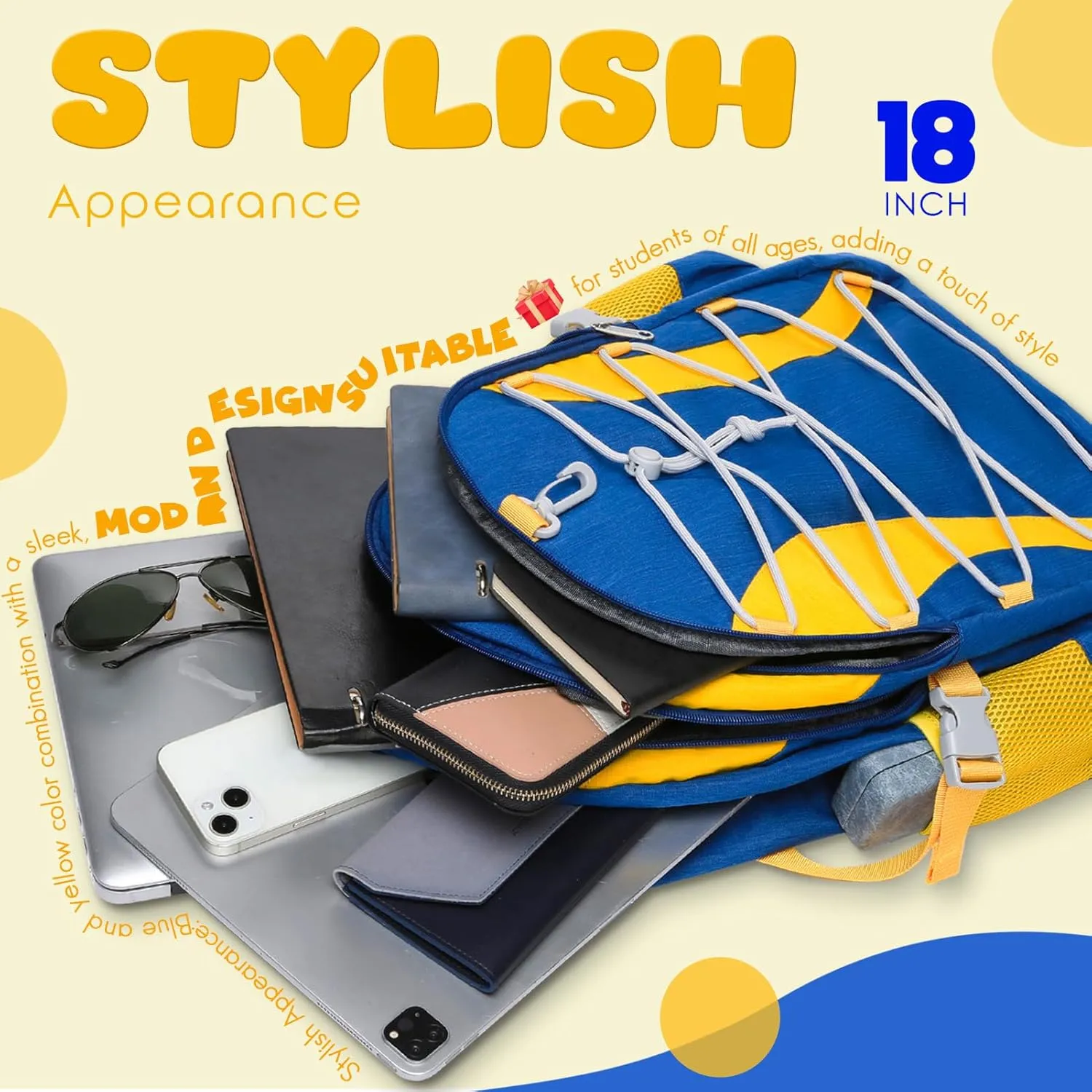 BLUEFAIRY Middle High School Backpack for Boys Girls Large Bookbag with Laptop Compartment Back to School Book Bags for Teens Teenagers Mochilas Escolares para Niños Niñas (Cobalt Blue/Yellow, Solid)