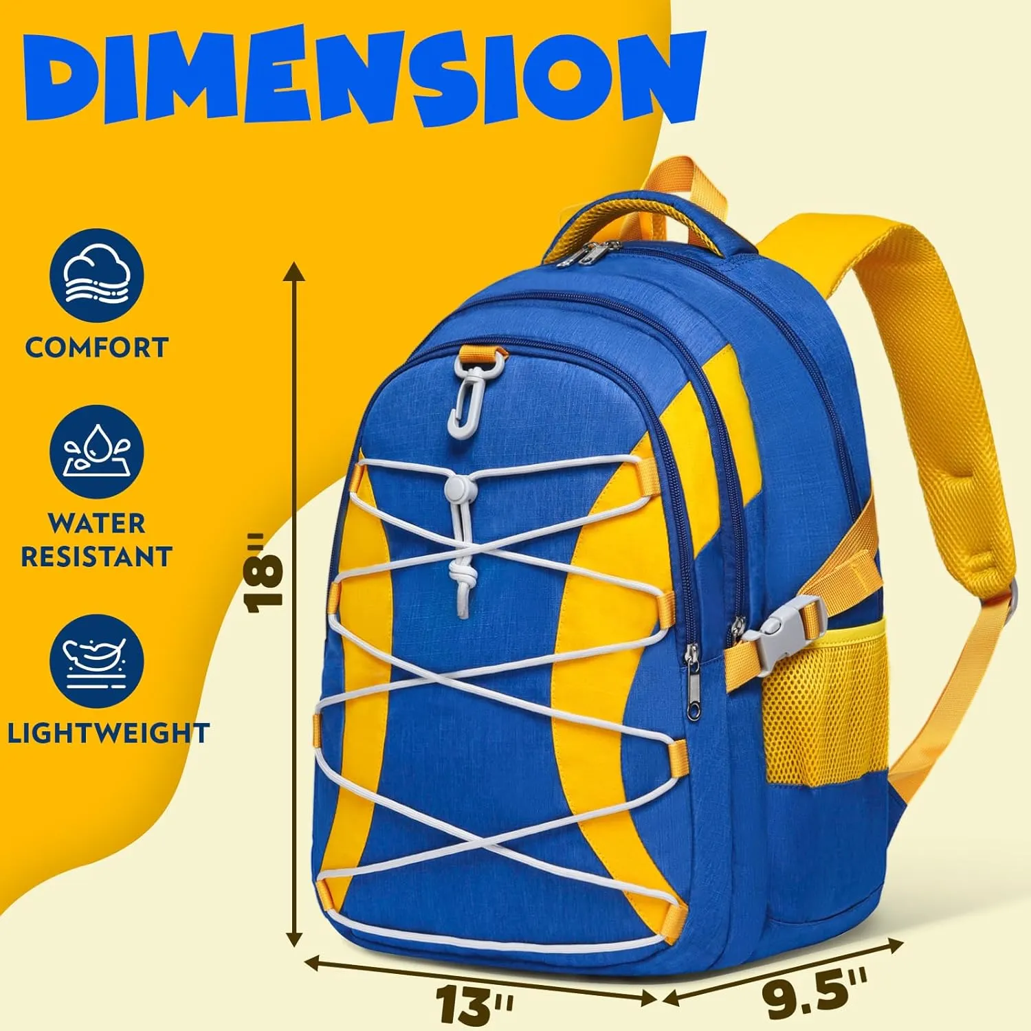 BLUEFAIRY Middle High School Backpack for Boys Girls Large Bookbag with Laptop Compartment Back to School Book Bags for Teens Teenagers Mochilas Escolares para Niños Niñas (Cobalt Blue/Yellow, Solid)