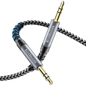 BlueRigger 3.5mm Stereo Audio Cable (30FT, 24K Gold Plated Jack, Auxiliary Cable, Male to Male, Hi-Fi Sound) – Aux Cord for Headphones, Home Car Stereo, Speaker, Amplifier, Phones, Tablets, Laptops