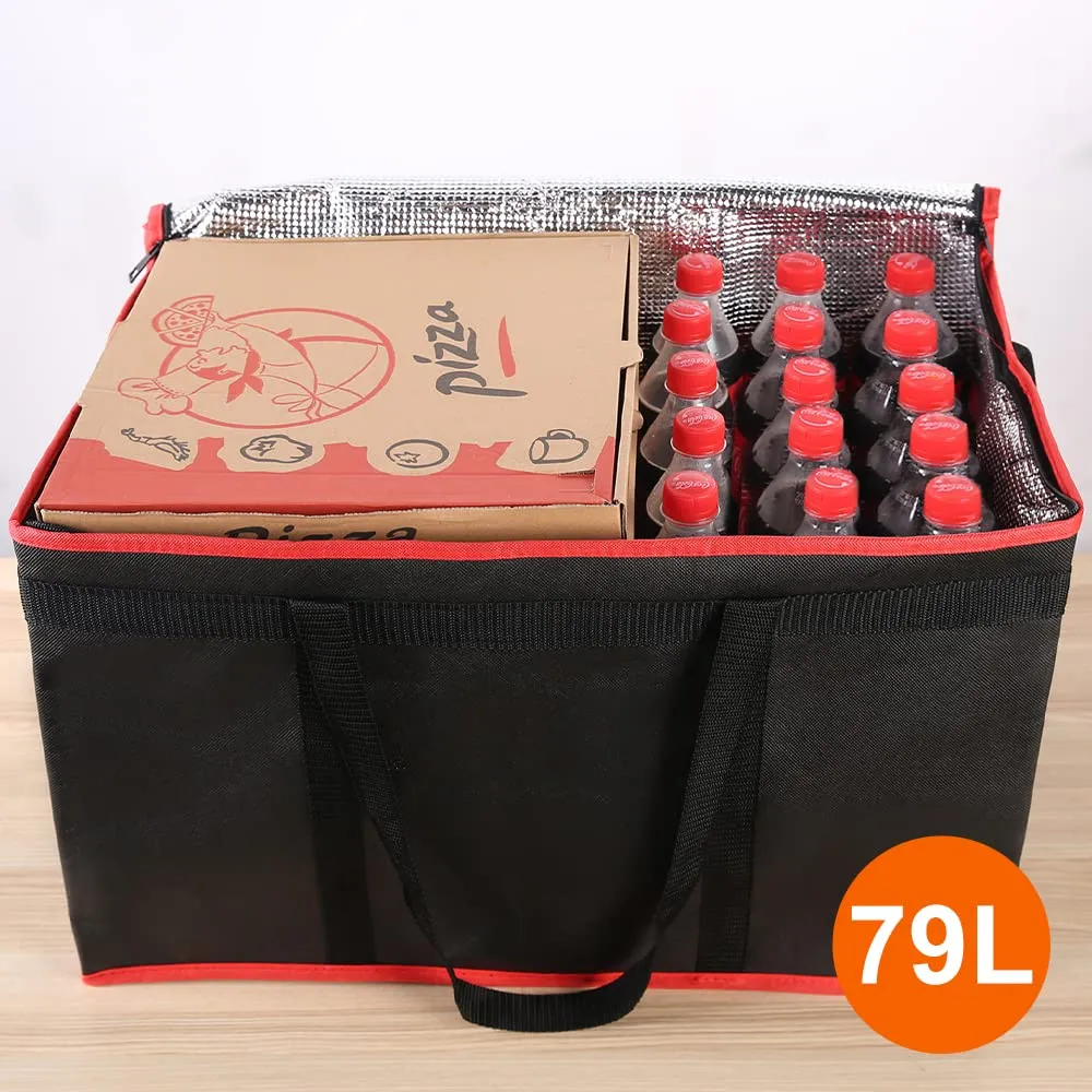 Bodaon Insulated Food Delivery Bag - Hot & Cold Meal Carrier, Catering/Doordash Pizza Warmer, Grocery Tote, Cooler Bag for Parties (Black-Red, 1Pk)