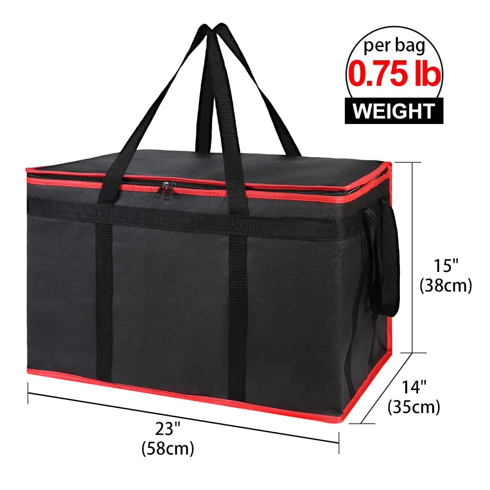 Bodaon Insulated Food Delivery Bag - Hot & Cold Meal Carrier, Catering/Doordash Pizza Warmer, Grocery Tote, Cooler Bag for Parties (Black-Red, 1Pk)