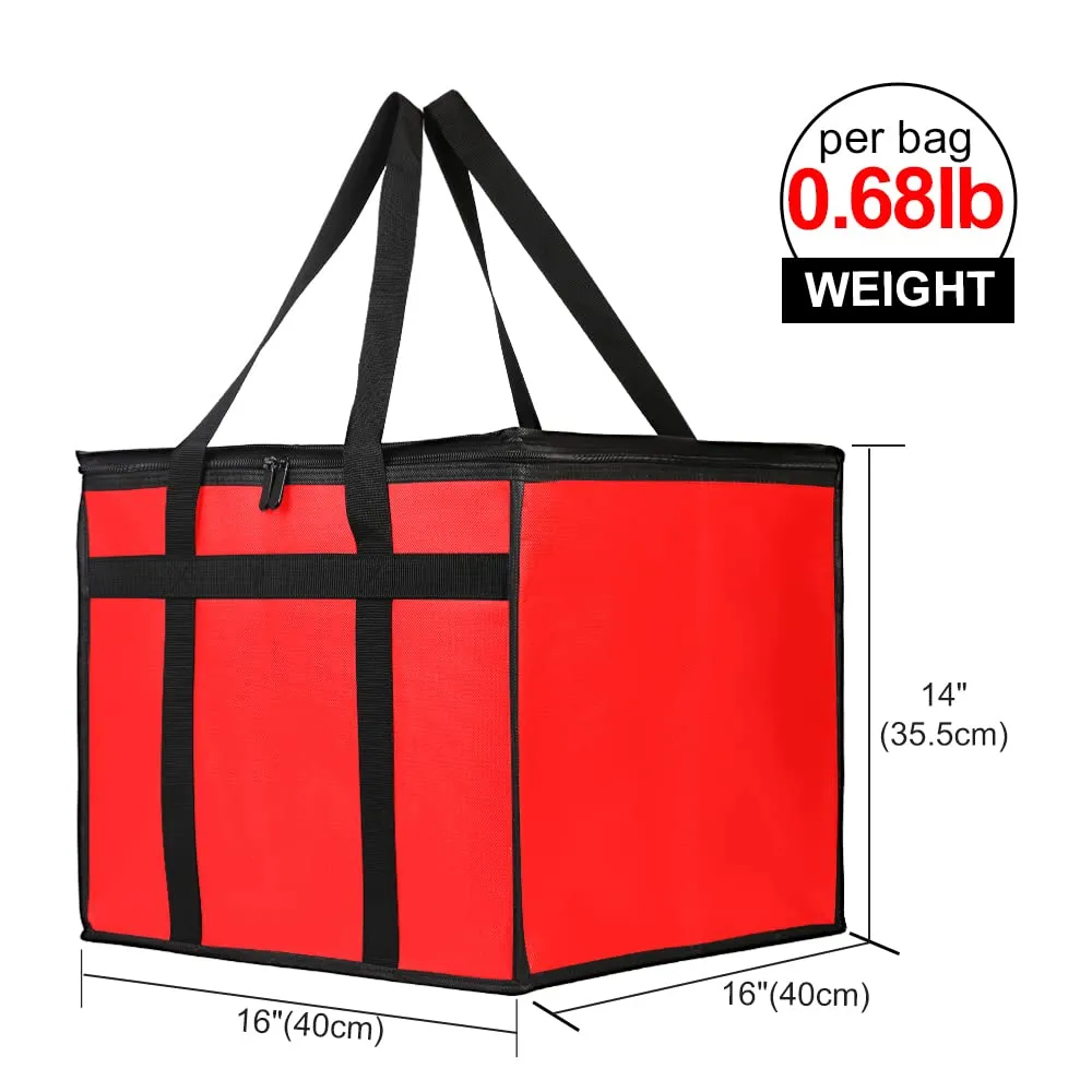 Bodaon Insulated Pizza Delivery Bag, 16" x 16" x 14" Pizza Warmer Bags for Carry Hot, Doordash Bag, Food Warmers for Parties, Pizza Pack Insulation, Pizza Carrier for Door Dash/Grubhub, Red, 1-Pack