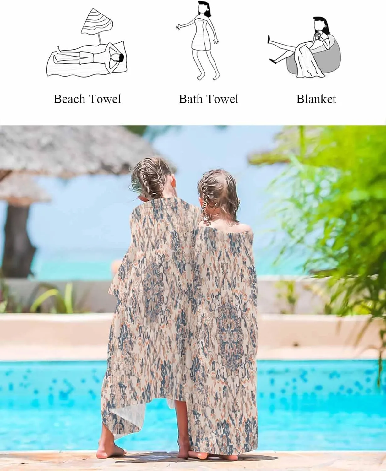 Bohemia Beach Towel 31"x61" Microfiber Beach Towels Oversized Sand Free Quick Dry Beach Towel/Bath Towels/Yoga Towel/Pool Towels/Travel Towel for Women Men Girls Kids-Ethnic Texture