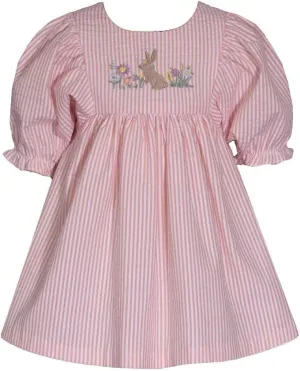 Bonnie Jean Girl's Easter Dress - Peach Stripe Bunny Dress for Baby Toddler and Little Girls