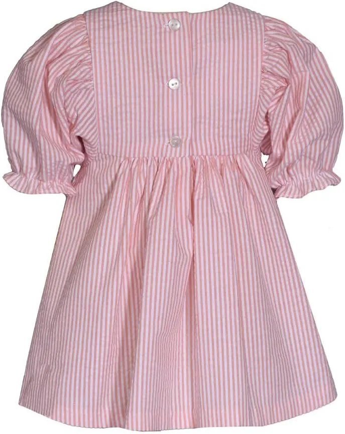 Bonnie Jean Girl's Easter Dress - Peach Stripe Bunny Dress for Baby Toddler and Little Girls