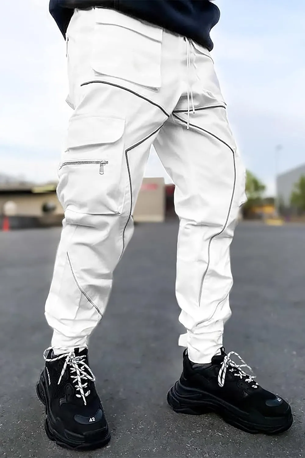 BOOMLEMON Men's Cargo Jogger Pants Reflective Technical Hip Hop Harem Pants Punk Streetwear Tactical Track Pants