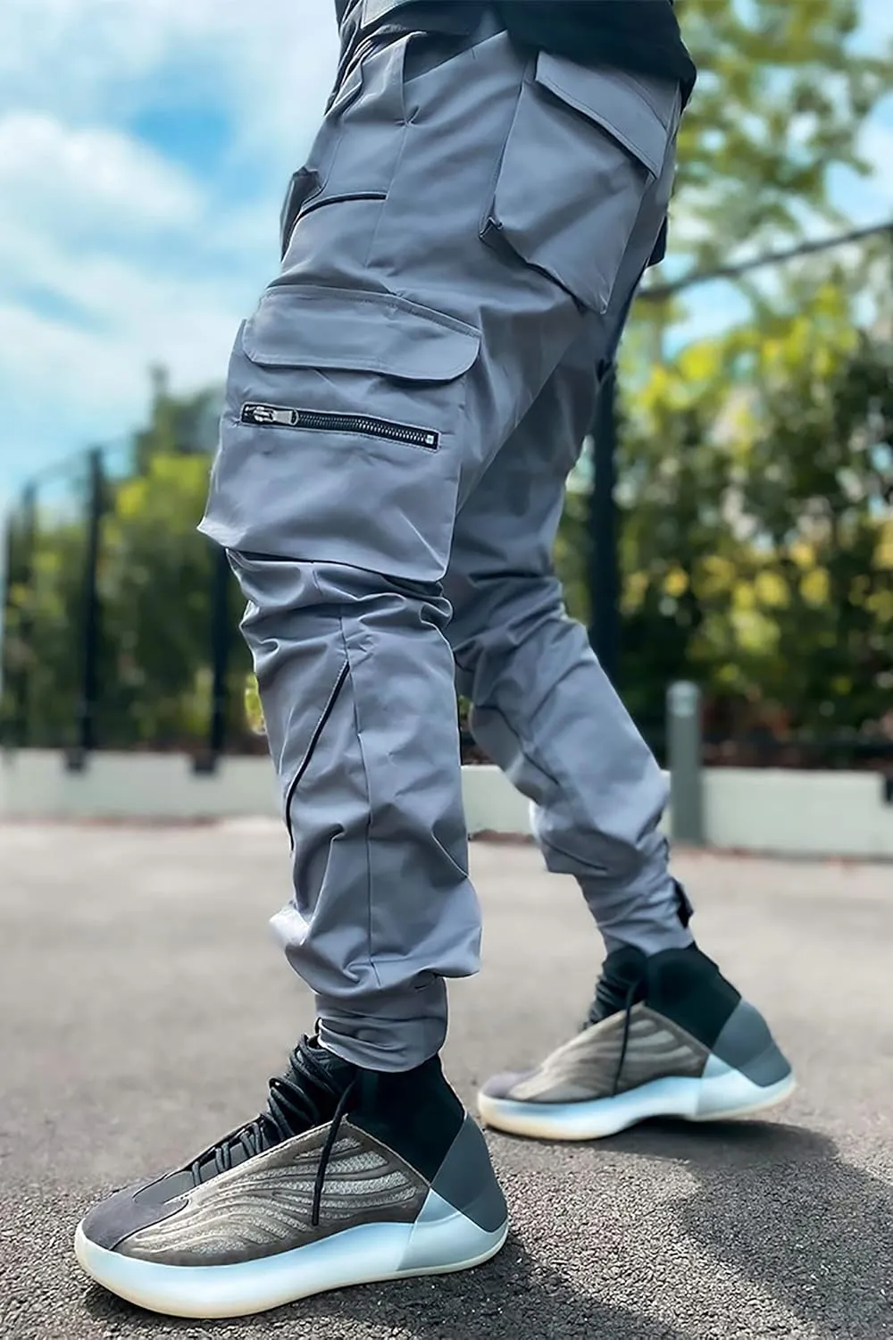 BOOMLEMON Men's Cargo Jogger Pants Reflective Technical Hip Hop Harem Pants Punk Streetwear Tactical Track Pants