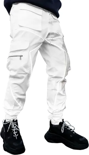 BOOMLEMON Men's Cargo Jogger Pants Reflective Technical Hip Hop Harem Pants Punk Streetwear Tactical Track Pants