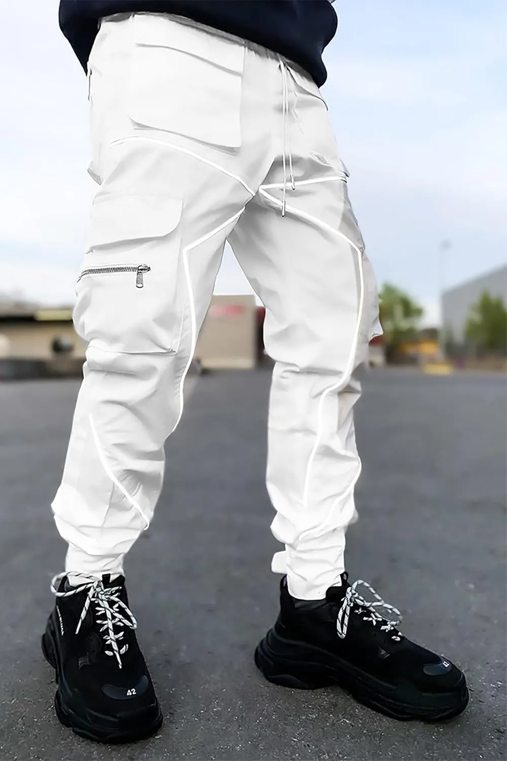 BOOMLEMON Men's Cargo Jogger Pants Reflective Technical Hip Hop Harem Pants Punk Streetwear Tactical Track Pants