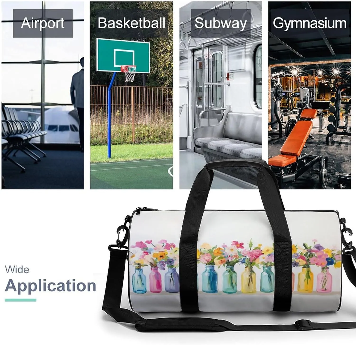 Bouquet of Flowers Bottles Travel Gym Bag for Women Men Cylindrical Duffle Bag Sport Workout Bag with Shoulder Strap