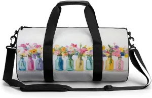 Bouquet of Flowers Bottles Travel Gym Bag for Women Men Cylindrical Duffle Bag Sport Workout Bag with Shoulder Strap