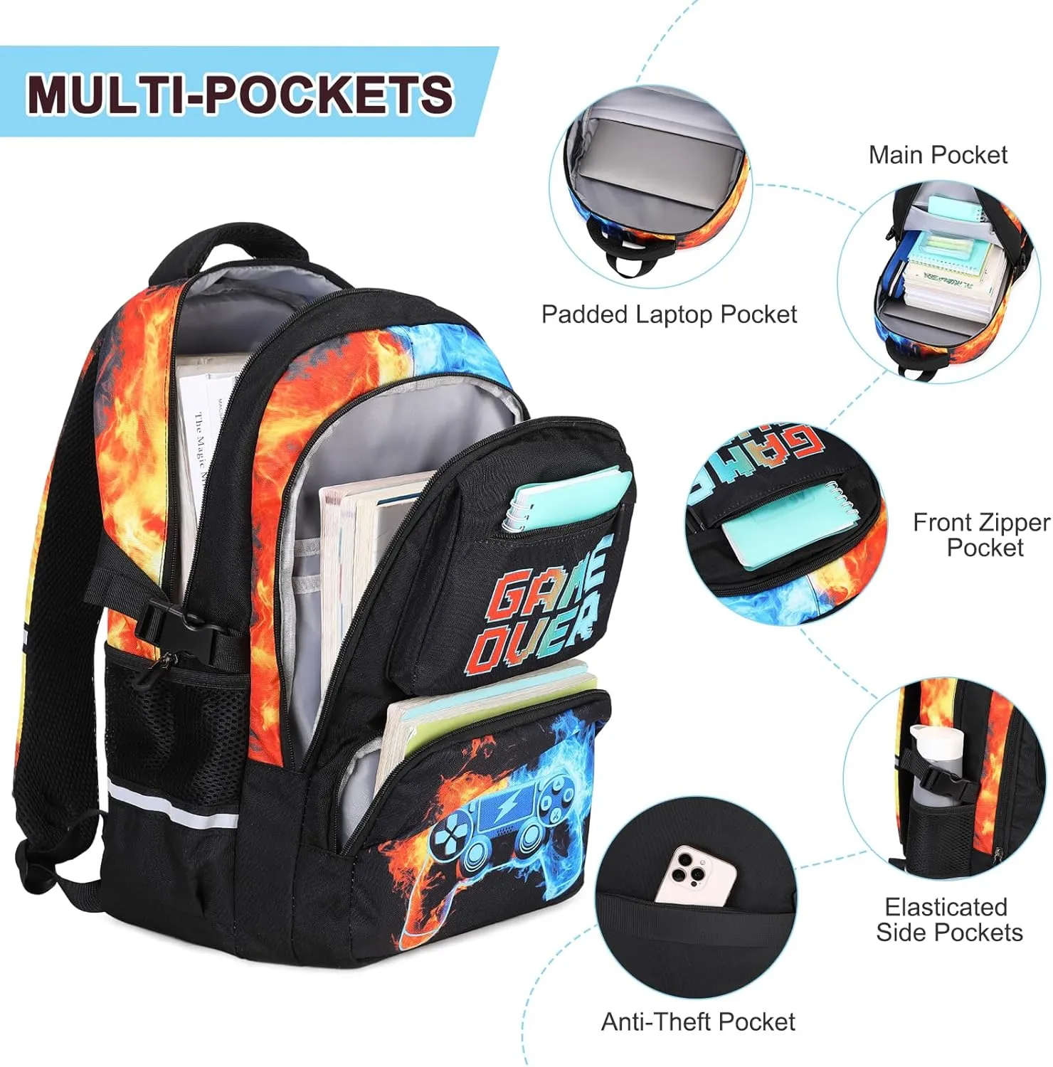 Boys Backpack for School, 3PCS Cool Luminous Backpack for Boys with Lunch Bag Pencil Case, Kids School Bookbag Teen Boys Backpacks for Kindergarten Elementary Middle School
