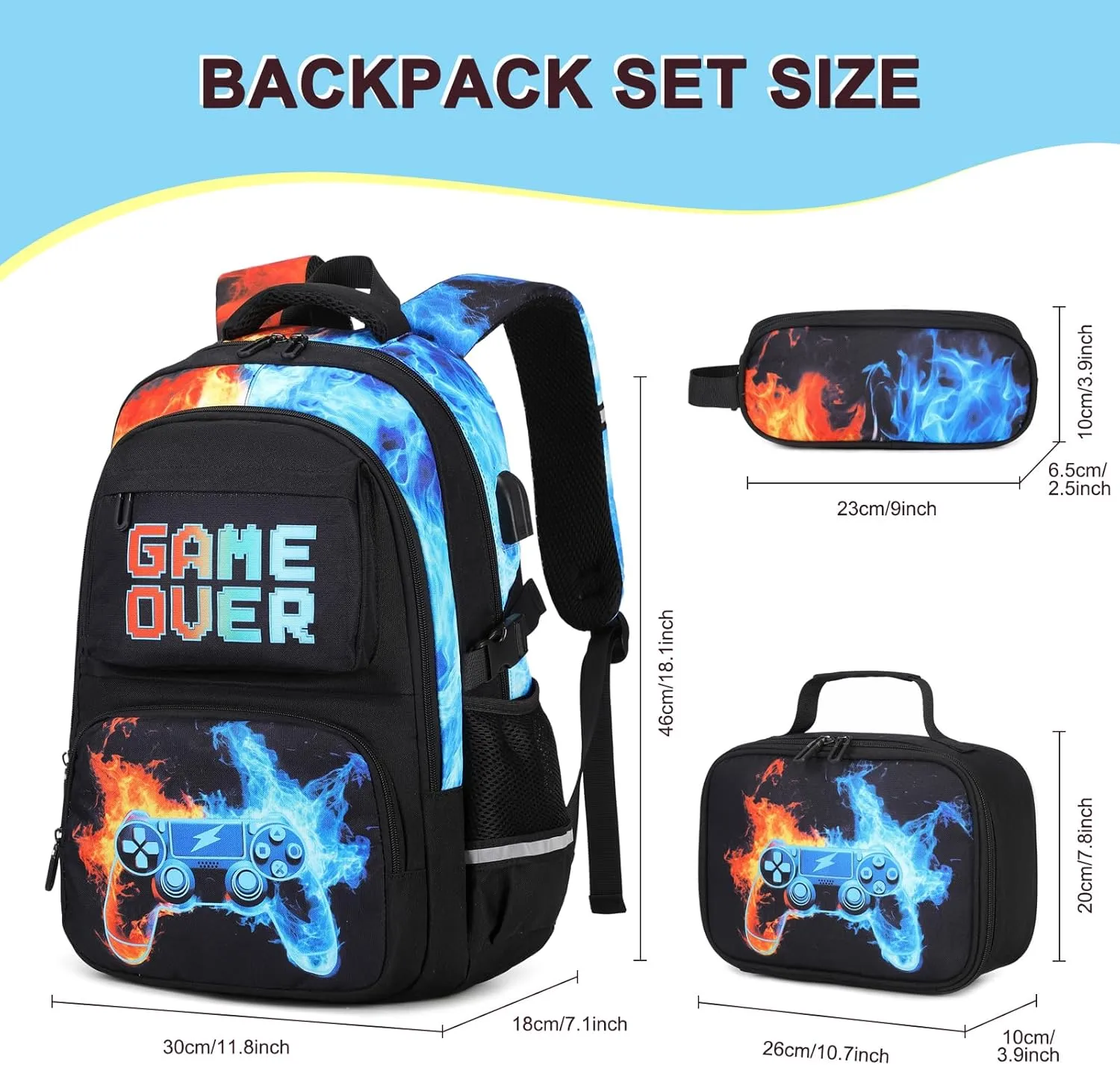 Boys Backpack for School, 3PCS Cool Luminous Backpack for Boys with Lunch Bag Pencil Case, Kids School Bookbag Teen Boys Backpacks for Kindergarten Elementary Middle School