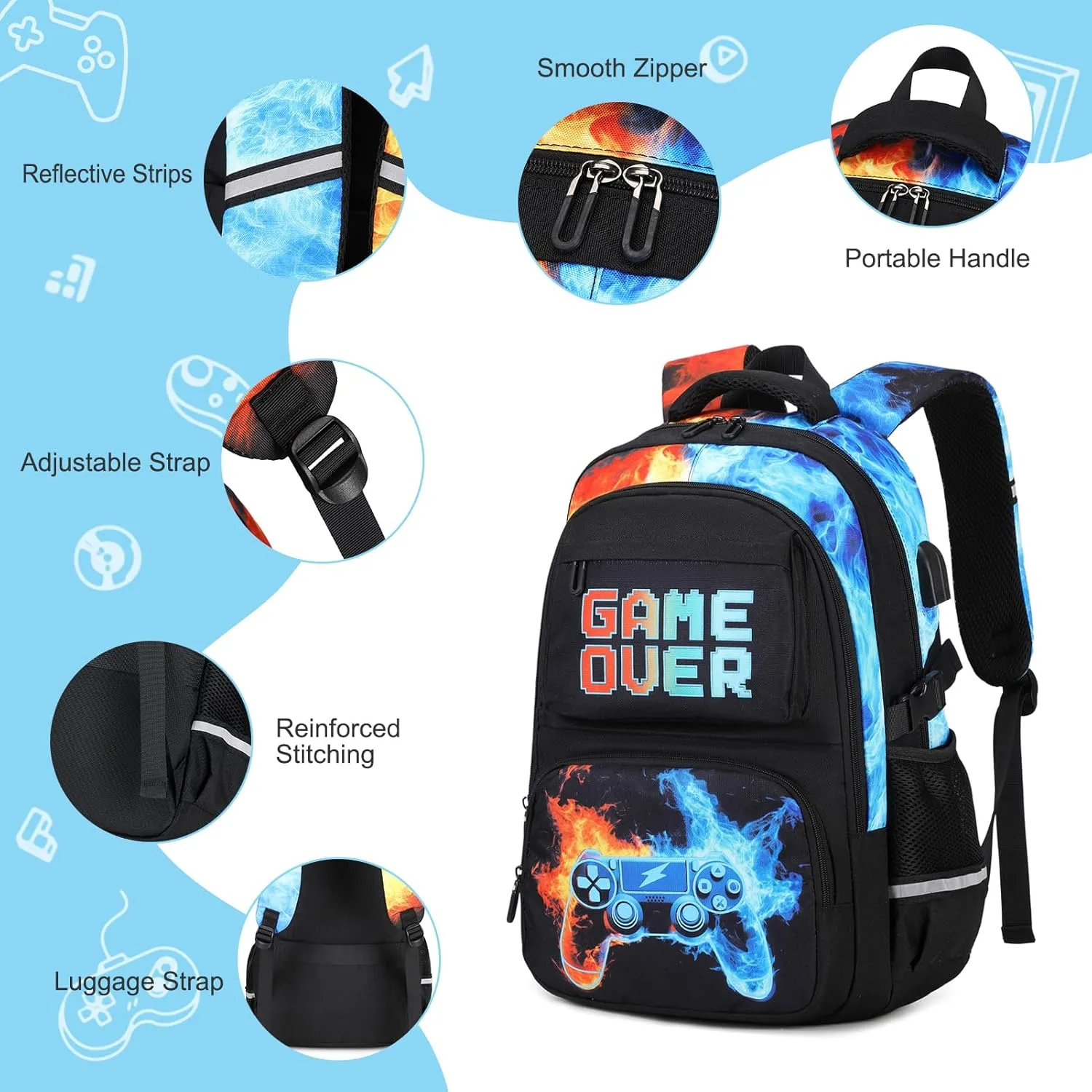 Boys Backpack for School, 3PCS Cool Luminous Backpack for Boys with Lunch Bag Pencil Case, Kids School Bookbag Teen Boys Backpacks for Kindergarten Elementary Middle School