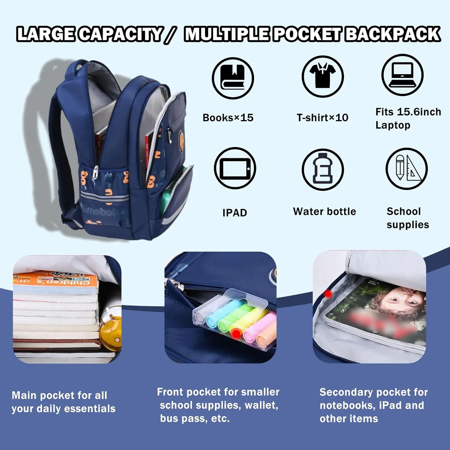 Boys Backpack, Kids Backpack for Boys, Elementary Students School Bag for Teens Cool Bookbag Travel Bag